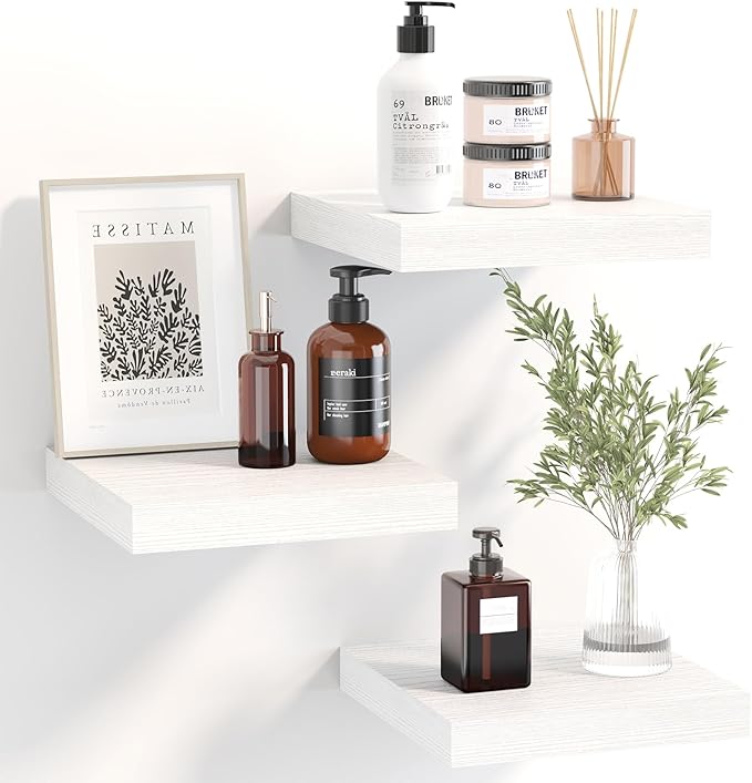 Fixwal 8inch Floating Shelves for Wall, Small White Shelves Wall Mounted Shelf by Fixwal