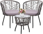 Kromax 3 Piece Bistro Set, Modern Outdoor Wicker Patio Furniture by KROMAX