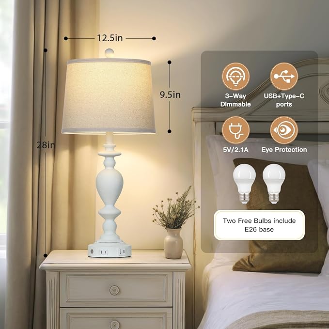 Cinkeda 28" White Farmhouse Table Lamps Set of 2 - Image 4