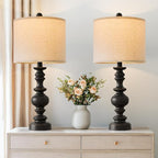 BOBOMOMO 24" Traditional Farmhouse Table Lamp Set of 2, Vintage Resin Lamps - Image 2