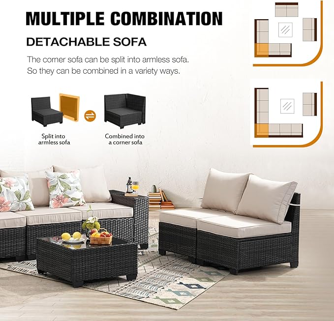 JOYURE 10 Pieces Patio Furniture Set All-Weather Outdoor Wicker Sectional - Image 6