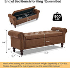 SOFTHION 58.1" Storage Bench Upholstered PU Leather End of Bedroom Bed Bench - Image 2