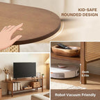 Welnow Walnut Rattan TV Stand for 65" TV, Mid Century Modern Entertainment - Image 5