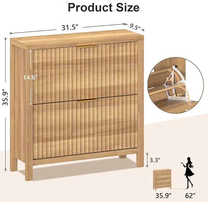 YOMILUVE Shoe Cabinet Storage for Entryway, Fluted Shoe Cabinet - Image 3