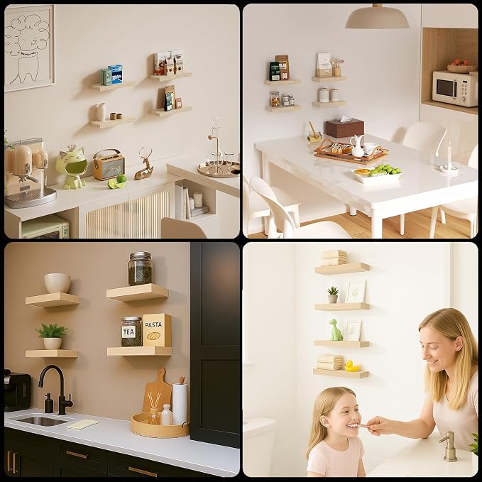 Oak Floating Shelves for Wall, Kitchen & Living Room Decor Display, for Plants - Image 9
