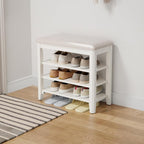 AQIMUELE Shoe Bench with Leather Cushion, 3 Tiers Shoe Storage Bench Height by AQIMUELE