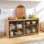 HollyHOME Small Bamboo Wall Mounted Kitchen Pantry Sideboard - Image 8