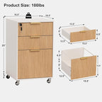 3 Drawers Fluted Mobile File Cabinet - Image 2