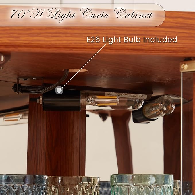 Corner Curio Cabinet, Light Bulb Inclued, Wine Bar China Cabinet - Image 5