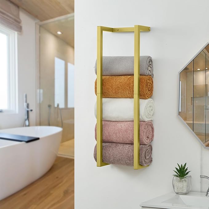 Towel Rack for Rolled Towels, Towel Rack for Bathroom, Wall Mounted Metal by Roeveca