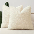 Faux Fur Throw Pillow Covers 20x20 Inch Set of 2 Boucle Neutral Decorative by Woaboy