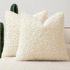 Faux Fur Throw Pillow Covers 20x20 Inch Set of 2 Boucle Neutral Decorative by Woaboy