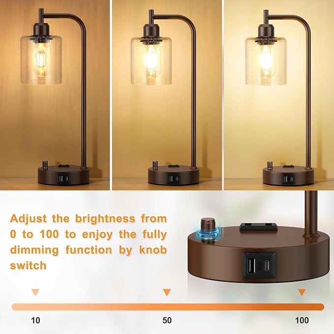Innqoo Industrial Table Lamps for Bedrooms Set of 2 - Image 2