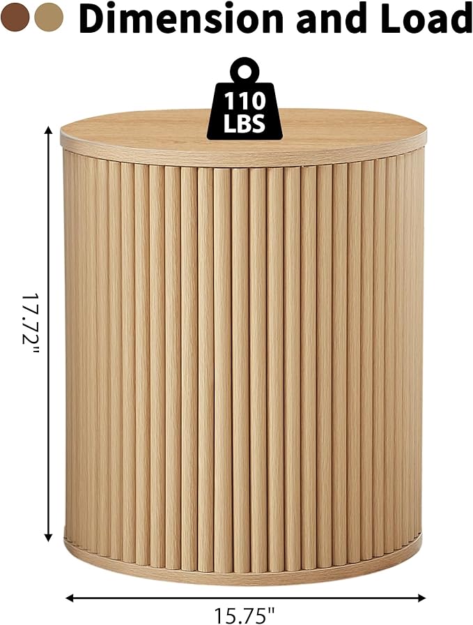 AVZEAR Small Round Side Table Fluted Night Stand Set of 2, Modern Boho End Table - Image 2
