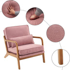 VINGLI Cozy Living Room Chairs, Linen Pink Accent Chairs Set of 2, Wood Lounge - Image 3