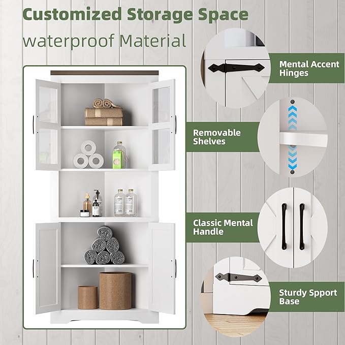 GarveeHome Tall Corner Cabinet, Farmhouse Corner Storage Cabinet - Image 5