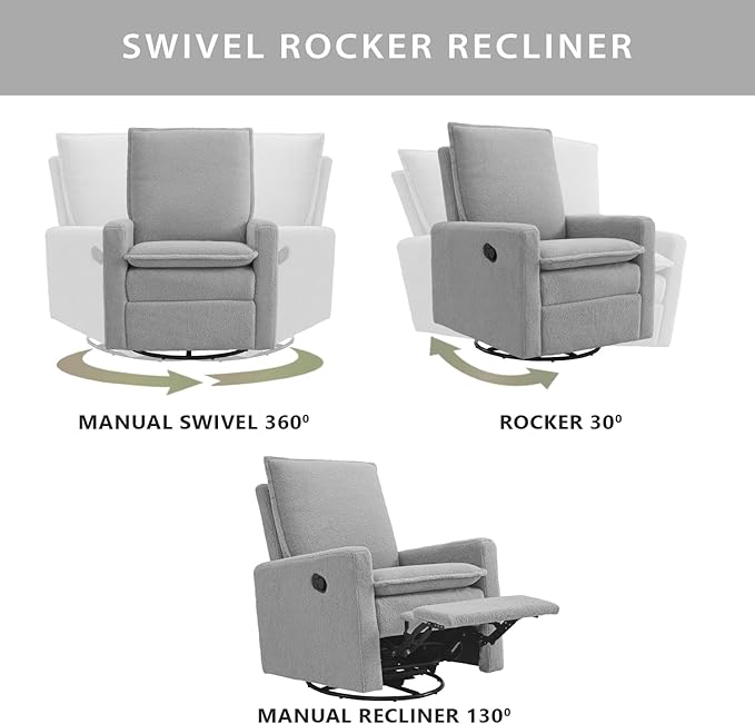 Oxford Baby Uptown Upholstered Glider Recliner Rocking Chair 360° Swivel - Image 4