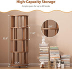 Muwuele Solid Wood Rotating Bookshelf on Wheels, 4 Tier, Round Revolving - Image 2