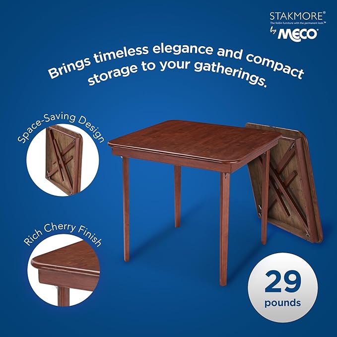 MECO Stakmore Classic Straight Edge Solid Wood Folding Card Table, Cherry Frame - Image 4