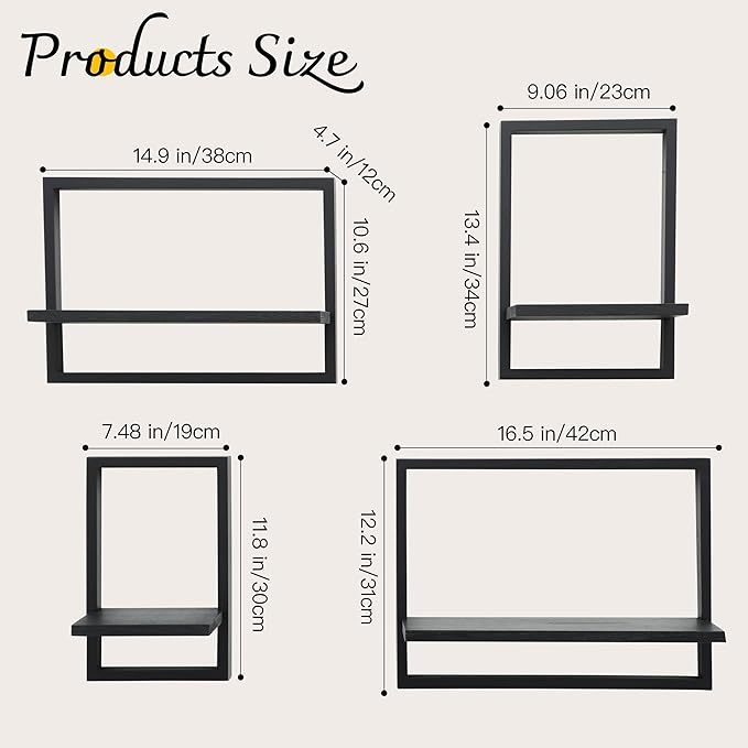 PHOENANCEE Square Floating Shelves, Framed Wall Shelf Decorative Set of 4 - Image 3