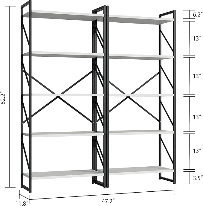 Shintenchi 2-Tier Bookshelf: Tall Industrial Bookcase - Image 2