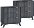 T4TREAM Fluted 3 Drawers Nightstand Set of 2, Oversized Extra Large Modern Side by T4TREAMFurniture