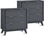 T4TREAM Fluted 3 Drawers Nightstand Set of 2, Oversized Extra Large Modern Side by T4TREAMFurniture