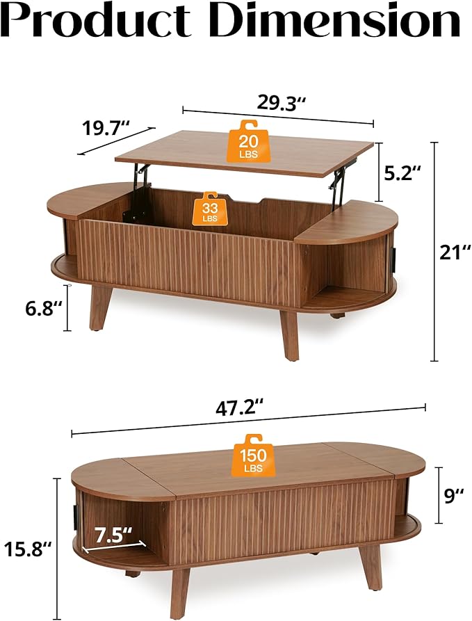 Oval Lift Top Coffee Table - Image 2