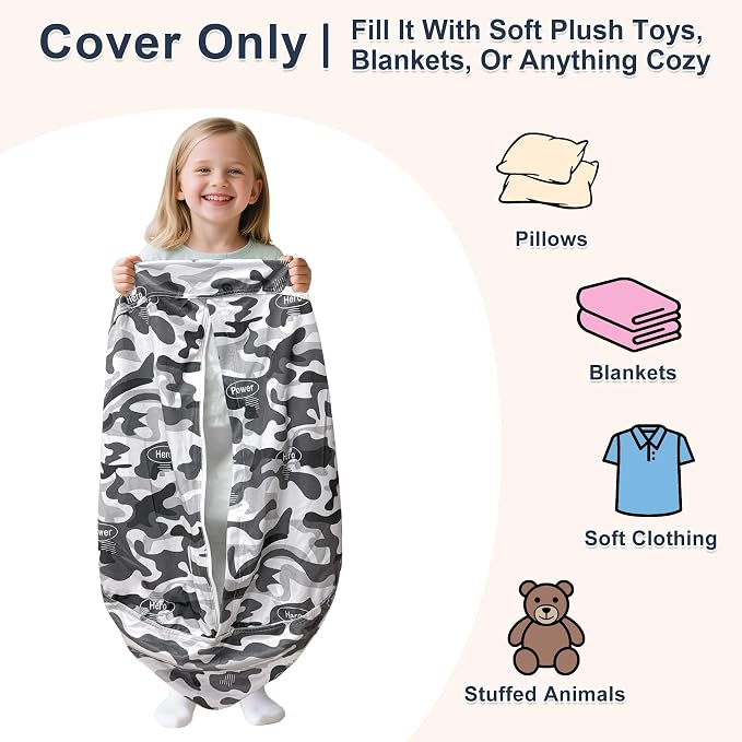 Lukeight Camo Stuffed Animals Storage Bean Bag Chair Cover - Image 3