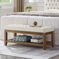 24KF Large Rectangular Upholstered Tufted Linen Ottoman Bench, Padded Bench by WEMARTHOMEDECOR