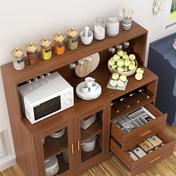 Auromie Wine Bar Cabinet with LED Light, Home Coffee Cabinet with Wine and - Image 5