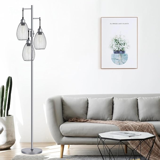Nintiue Dimmable Floor Lamp, 3 x 800LM LED Edison Bulbs Included, Industrial - Image 5