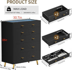 Drawer Dresser with LED Lights, 30.7" W x 39" H Tall Tempered Glass Top Dresser - Image 2