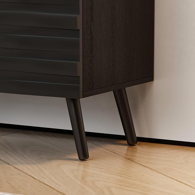 Fluted Storage Unit Cabinet, Modern Black Console Cabinets - Image 8