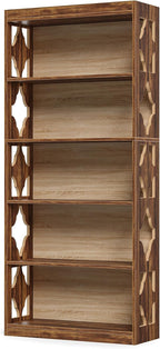 LITTLE TREE 69.9" Vintage Bookshelf, 5-Tier Tall Bookshelves, Cutout Design - Image 8