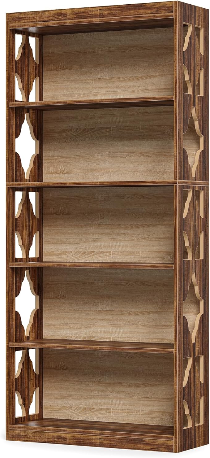 LITTLE TREE 69.9" Vintage Bookshelf, 5-Tier Tall Bookshelves, Cutout Design - Image 8
