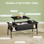 VECELO Wood Lift Top Coffee Table - Image 7