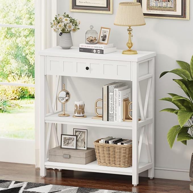 FATORRI Small Bookcase with Drawer, Wood and Metal Bookshelf by FATORRI