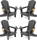 SERWALL Foldable Adirondack Chair Set of 4, HDPE Adirondack Chair by SERWALL