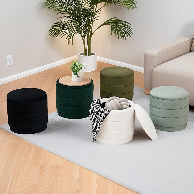 15" Upholstered Round Velvet Ottoman - Image 6