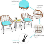 Tangkula 3 Pieces Patio Conversation Bistro Set, Outdoor Wicker Furniture - Image 7