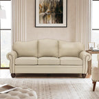 81" Genuine Leather Sofa, Classic 3-Seater Couchs by Thesupportyouneed