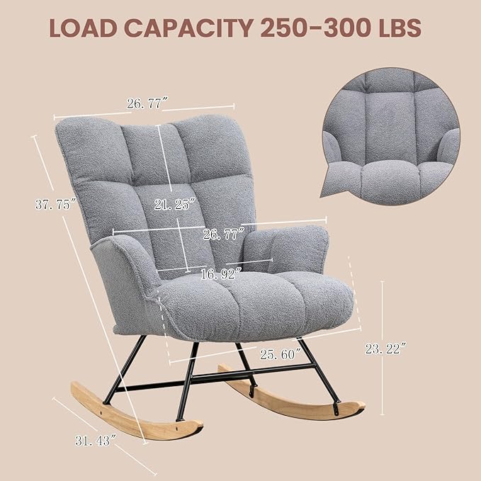 SAETSFEG Rocking Chair Nursery Teddy Upholstered Glider Rocker Rocking Accent - Image 2