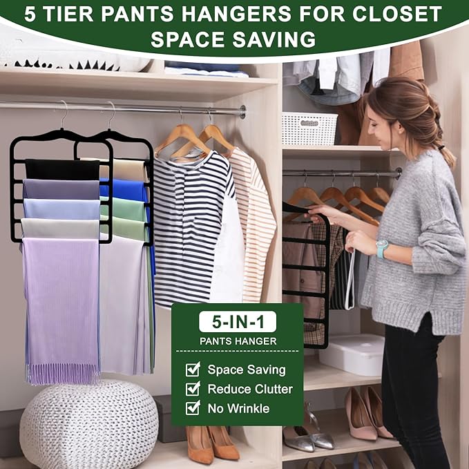 Closet Organizers and Storage, 3 Pack Pants-Hangers-Space-Saving, Velvet Non - Image 6