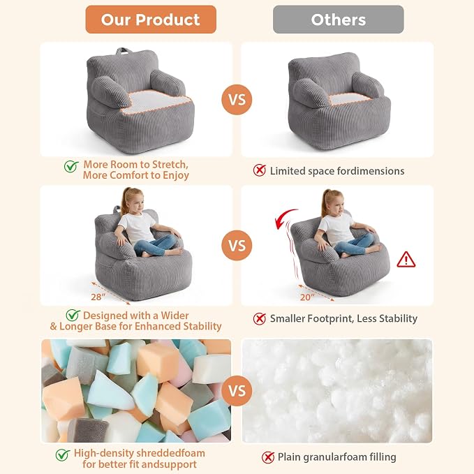 Bean Bag Chairs for Kids with Armrests, Comfy Kids Bean Bag Chair, Stuffed - Image 8