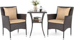 Tangkula 3 Pieces Patio Wicker Bistro Set, 2 Rattan Chairs w/ 2-Tier Tempered by TANGKULA