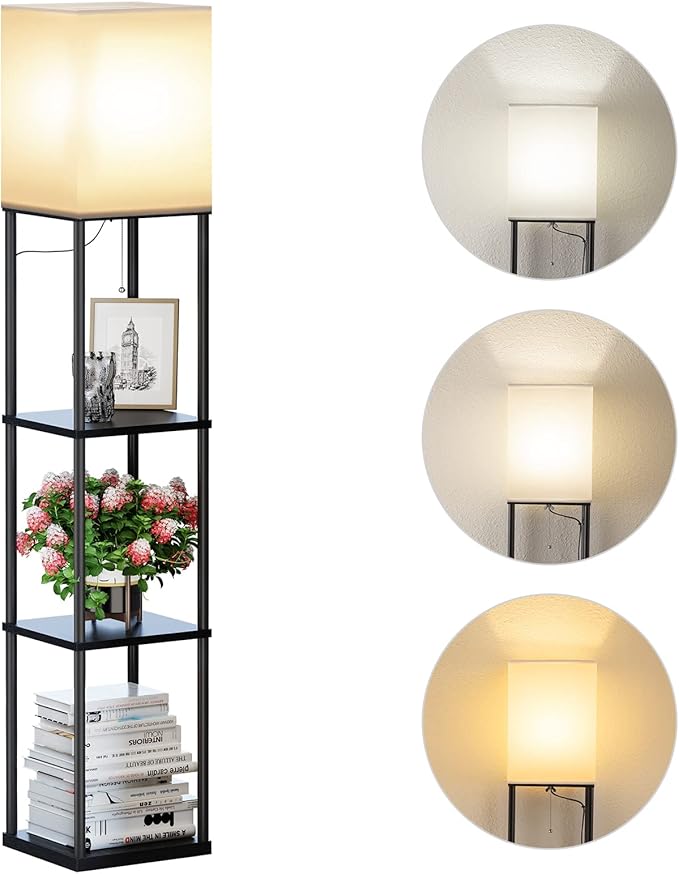 SUNMORY Floor Lamp with Shelves, Modern Square Standing Lamp with 3 Color by SUNMORY