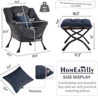 Lazy Chair with Ottoman, Large Blue Gray Accent Chair with Ottoman and FA Throw - Image 3