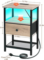 LOAKEKEL Nightstand with Charging Station, End Table with Fabric Drawer - Image 3