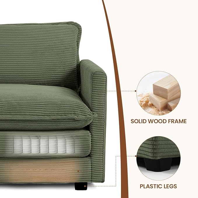 ROWHY Single Armchair with Ottoman, Modern Corduroy Cloud Couch with - Image 4